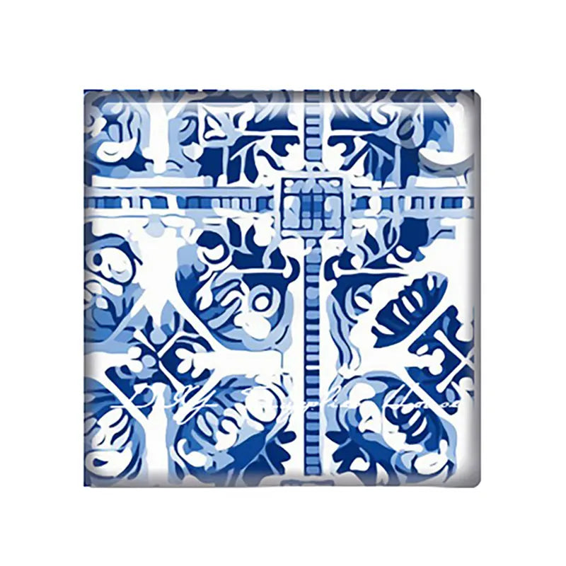 Mặt Kính Vuông Hoa Văn Xanh Cho Trang Sức Handmade