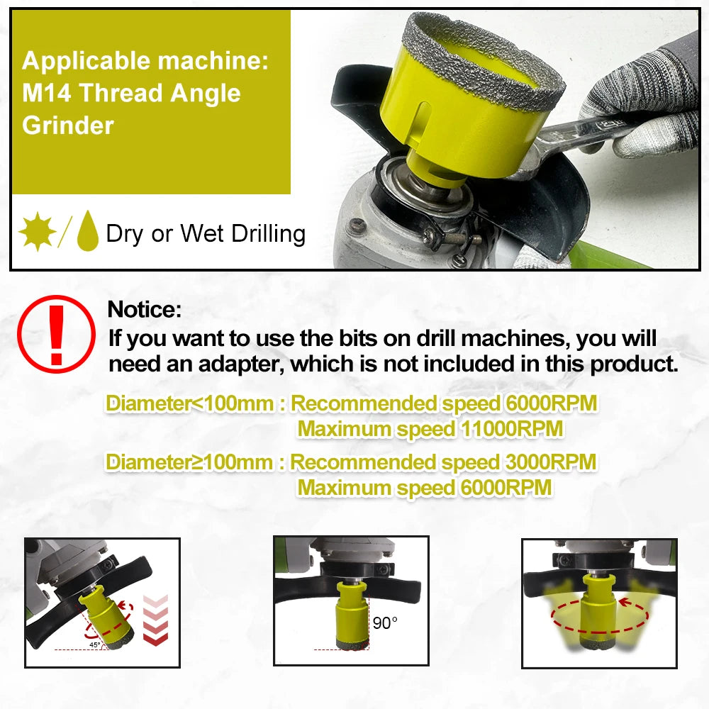 SANLEETEK 35/40/110mm Diamond Hole Saw Drill Core Bits Drill Bits Dry Drilling Ceramic Porcelain Tile Marble Granite M14 Thread