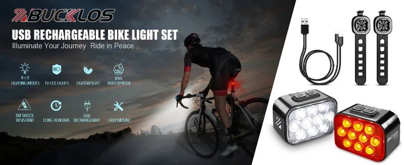 BUCKLOS LED Waterproof USB Bicycle Light 1100mAh
