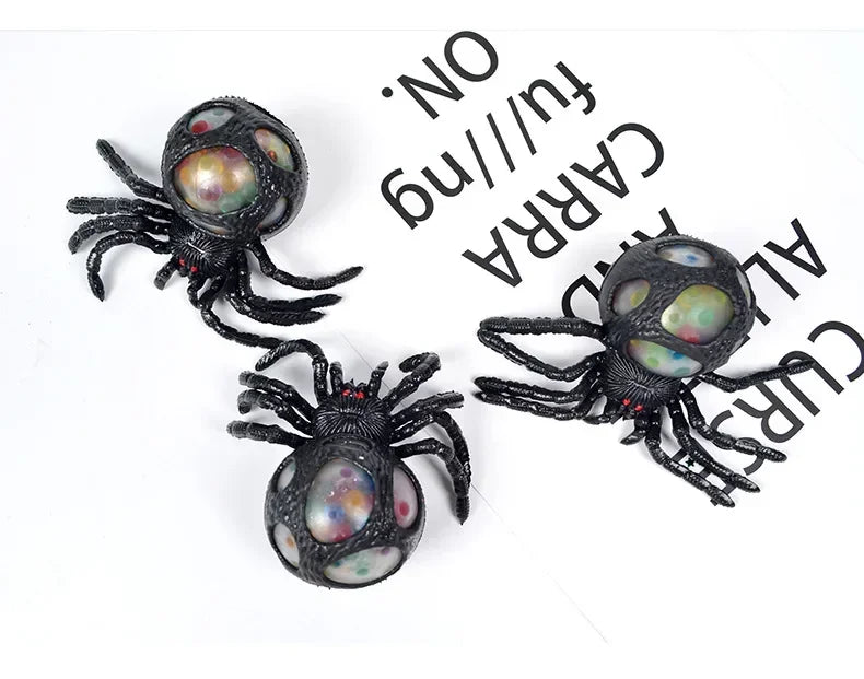 Horrifying Black Spider Squeeze Toy Colorful Bead Interior Perfect Anti-Stress Decompression Gadget Ideal Halloween Gift