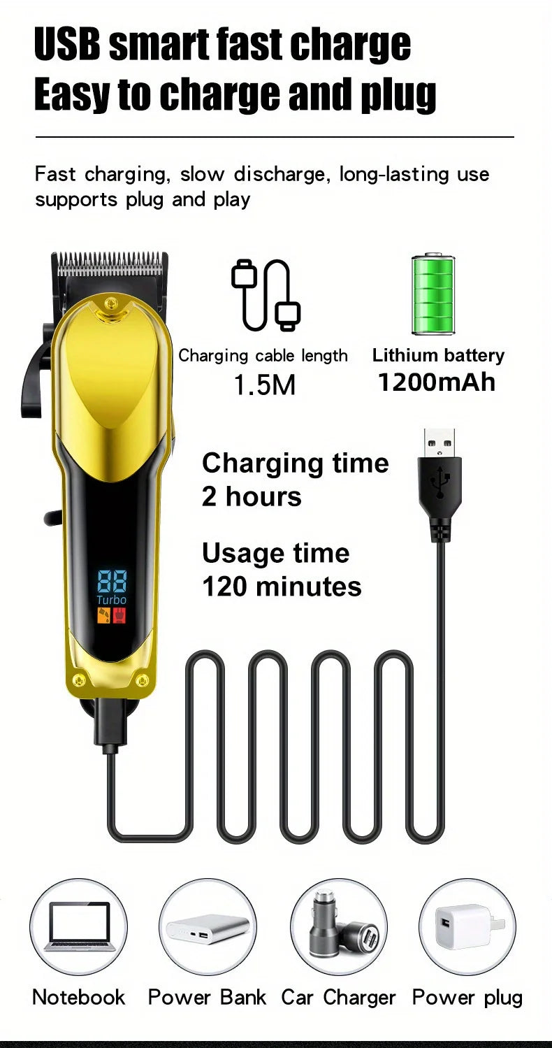 Bộ Tông Đơ Cắt Tóc Nam Chuyên Nghiệp LCD Sạc USB