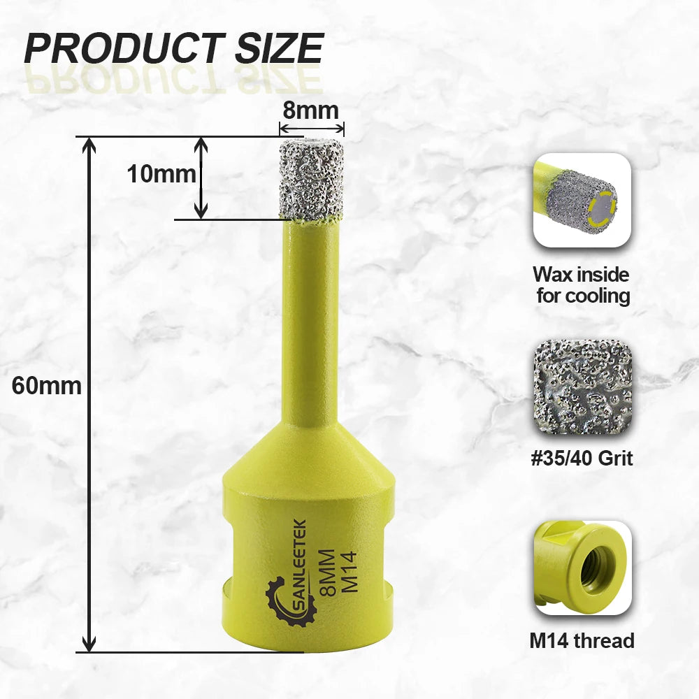 SANLEETEK Dry Diamond Drill Bit Set 8mm Tile Hole Saw Drill Bits for Granite Marble Ceramic Tile Core Drill Bits with M14 Thread