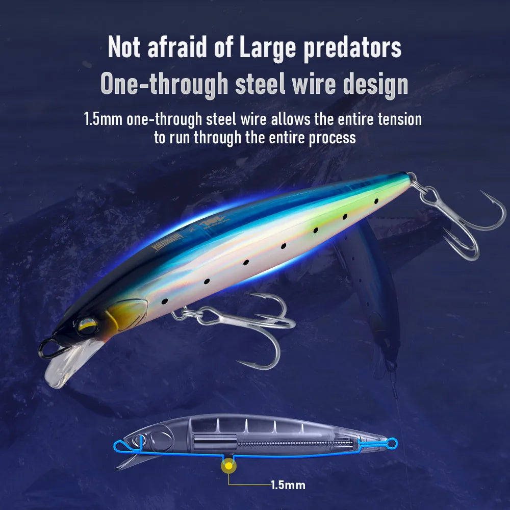 Kingdom Saltwater Minnow Lure 140mm 38g Sinking Wire Go Through Body Wobblers Long Casting Artifical Bait For Seabass Jerkbait