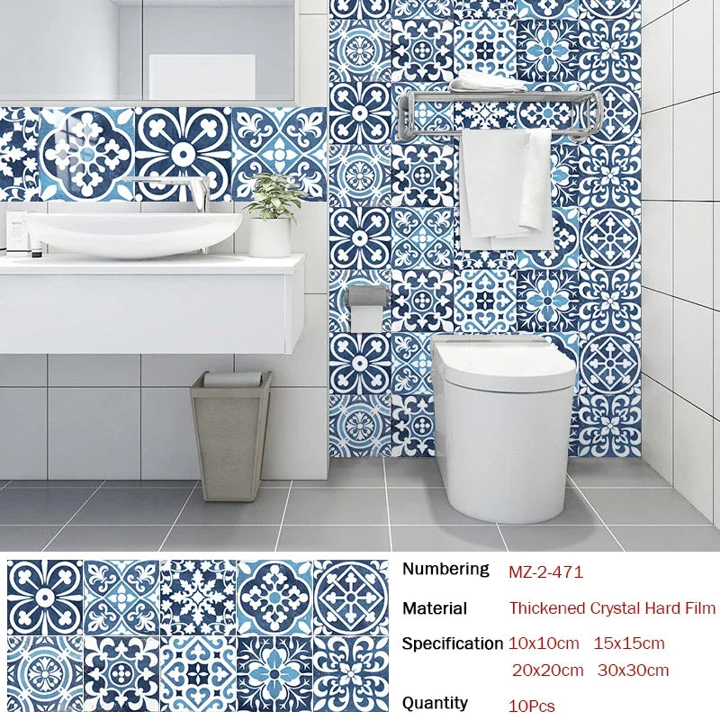 10pcs Mexican Style Tiles Sticker Kitchen Backsplash Oil-proof Cupboard Surface Gloss Peel &amp; Stick Waterproof Art Wall Decals