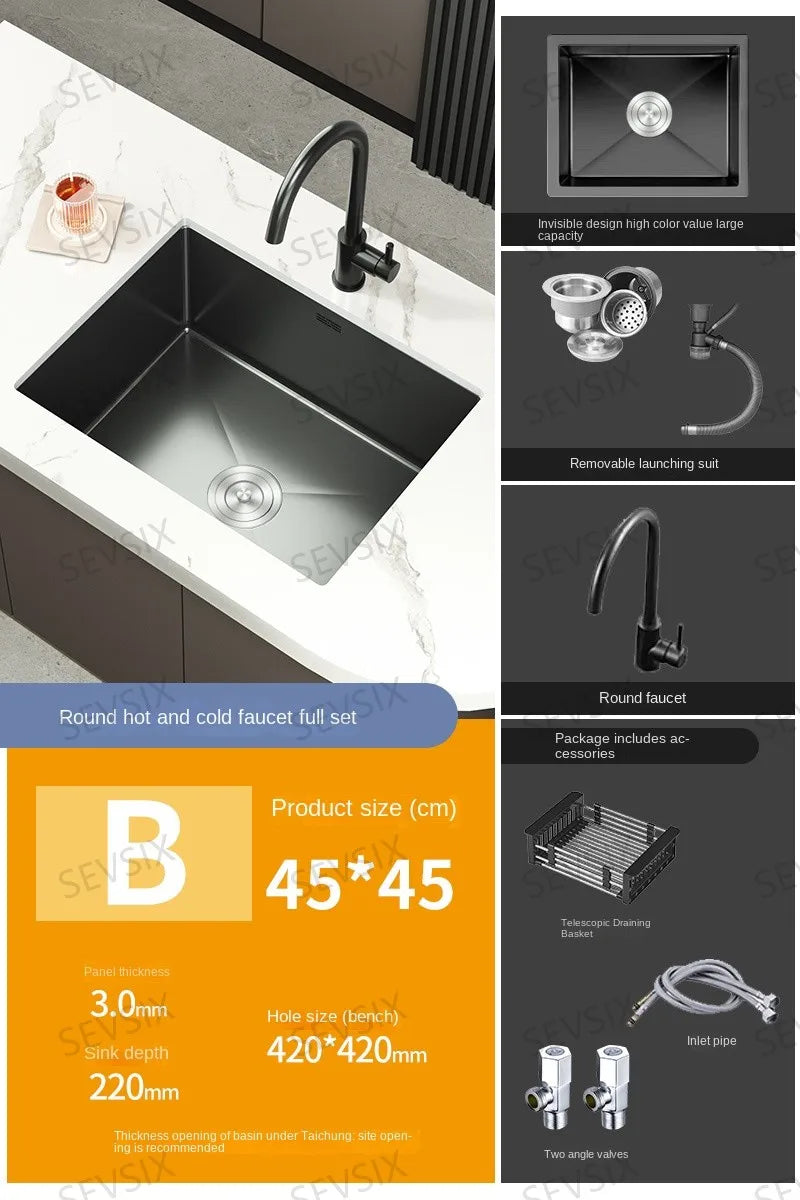 304 stainless steel Kitchen handmade small sink, single sink, vegetable washing basin, under counter, island counter, water bar - Daisan Mart