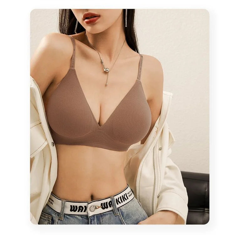 Sexy women's bra without underwire, deep V neck, personality straps
