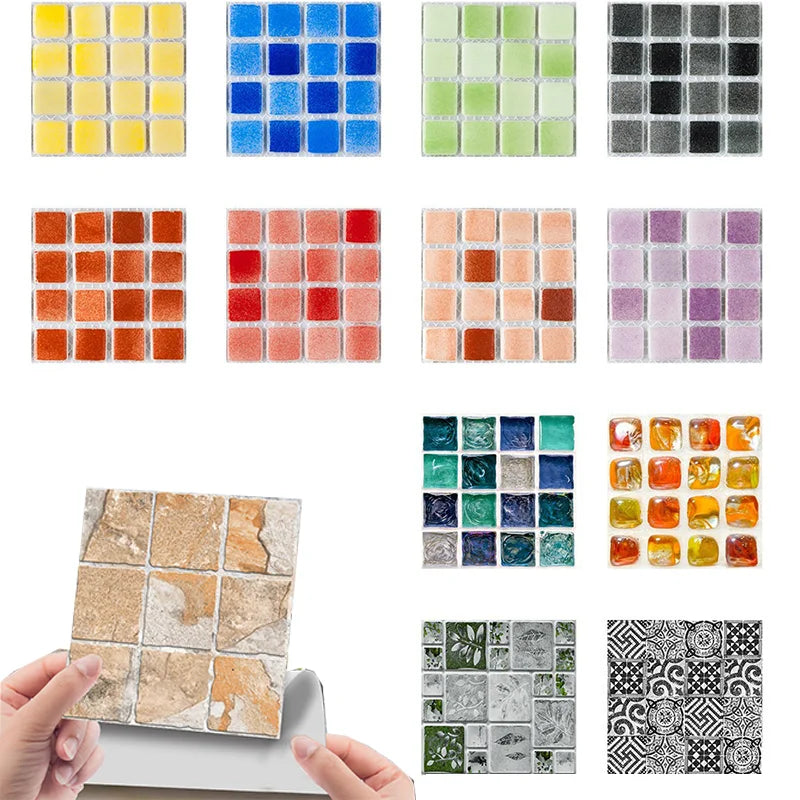 10pcs/set 3D Mosaic Tiles Sticker Self Adhesive Waterproof Wall-Tiles for Kitchen Bedroom Bathroom Walls Backsplashes Decoration