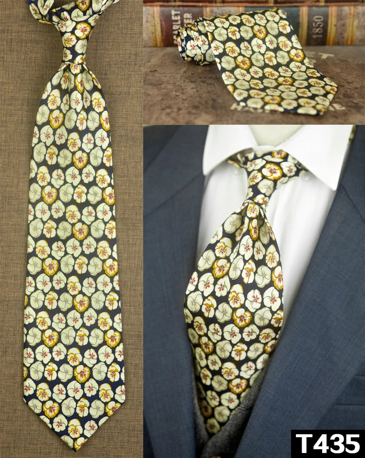 復古領帶，10厘米，100%真絲，抽象圖案