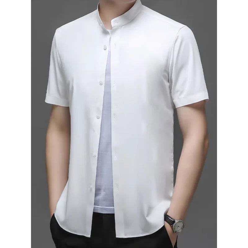Men's Elegant Stand Collar Summer High-Quality Office Shirt
