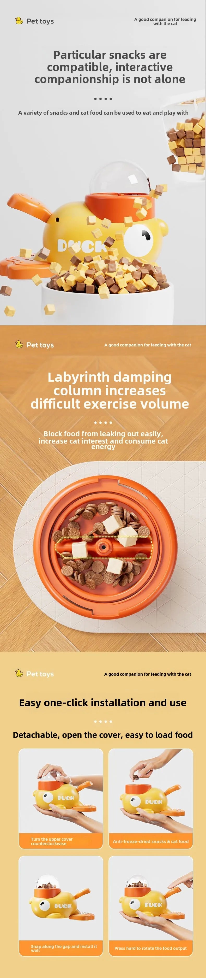 Pet Snack Feeder Dog Cat Food Dispenser Automatic Feeder Puppy Cartoon Duck Design Used to Train Dogs Accessories Cats Suppl - Daisan Mart