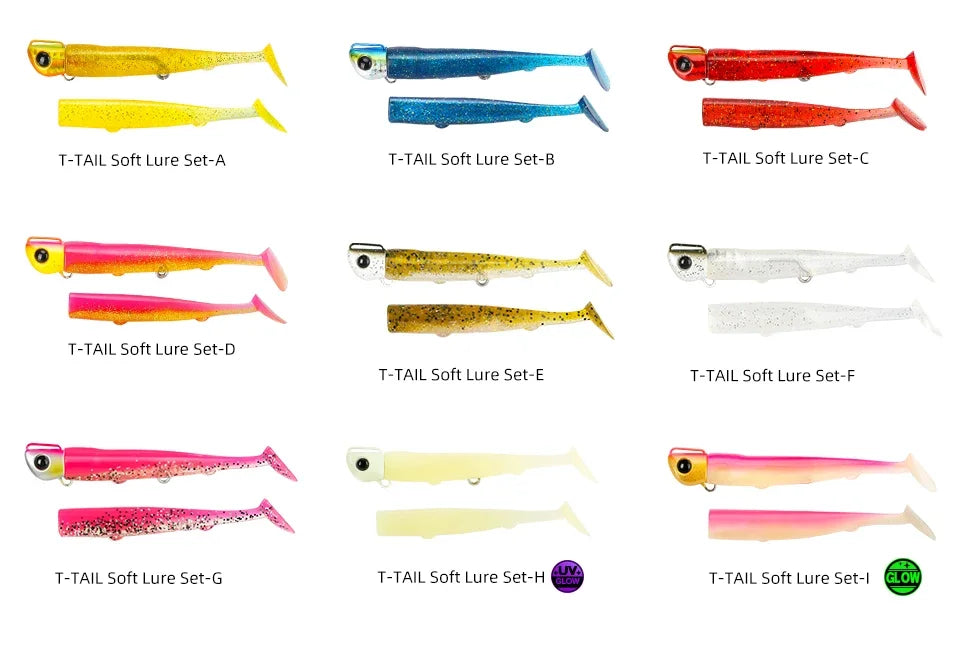 TSURINOYA Sinking Large Baits 110mm/35g Long Casting Jig Head T Tail Soft Lure Set 2pcs Tail Flounder Seabass Fishing Lure