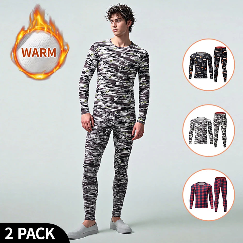 Men's Autumn Winter Camouflage Printed Underwear Set