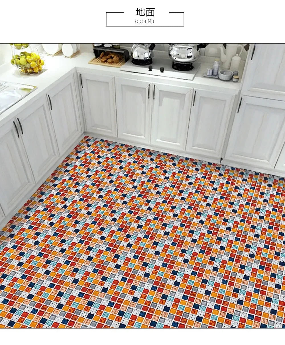 Colorful Marble Mosaic Wall Panels, 10PCS 10/15/20/30cm PVC Tiles, Peel &amp; Stick Oil-Proof Kitchen Wardrobe Art, Modern Home