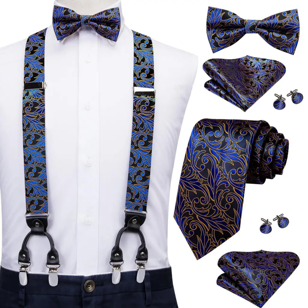 奢華復古金色花卉男士高領絲綢腰帶和領結