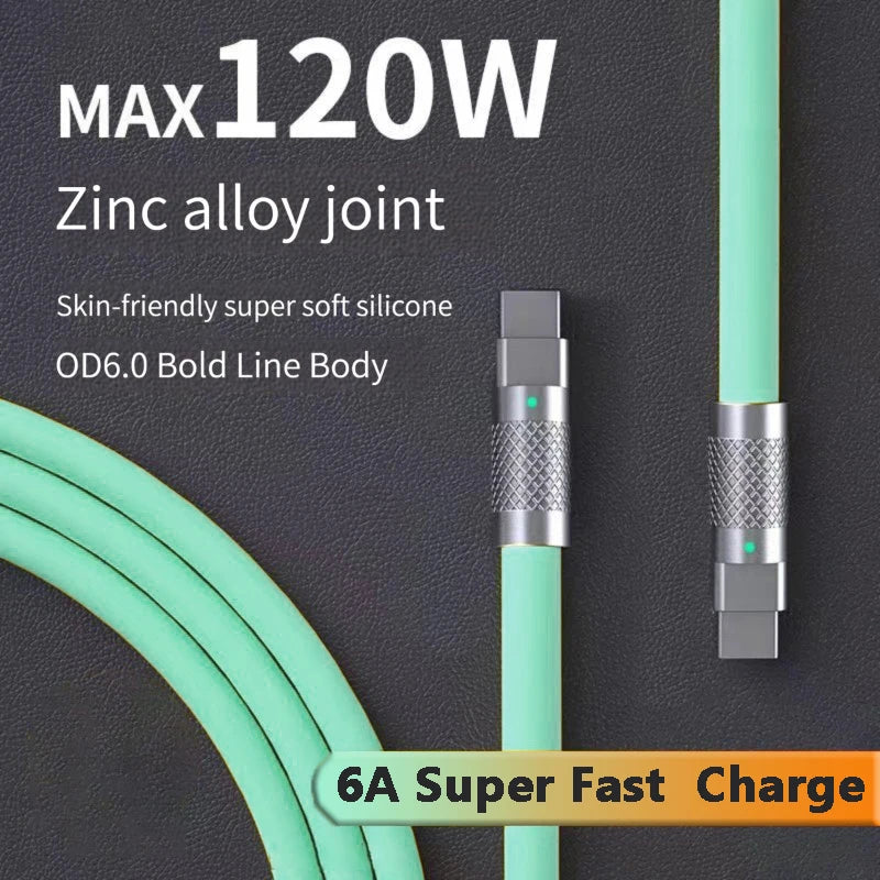 120W Type C Silicone Super Durable Fast Charging Cable 1-2m