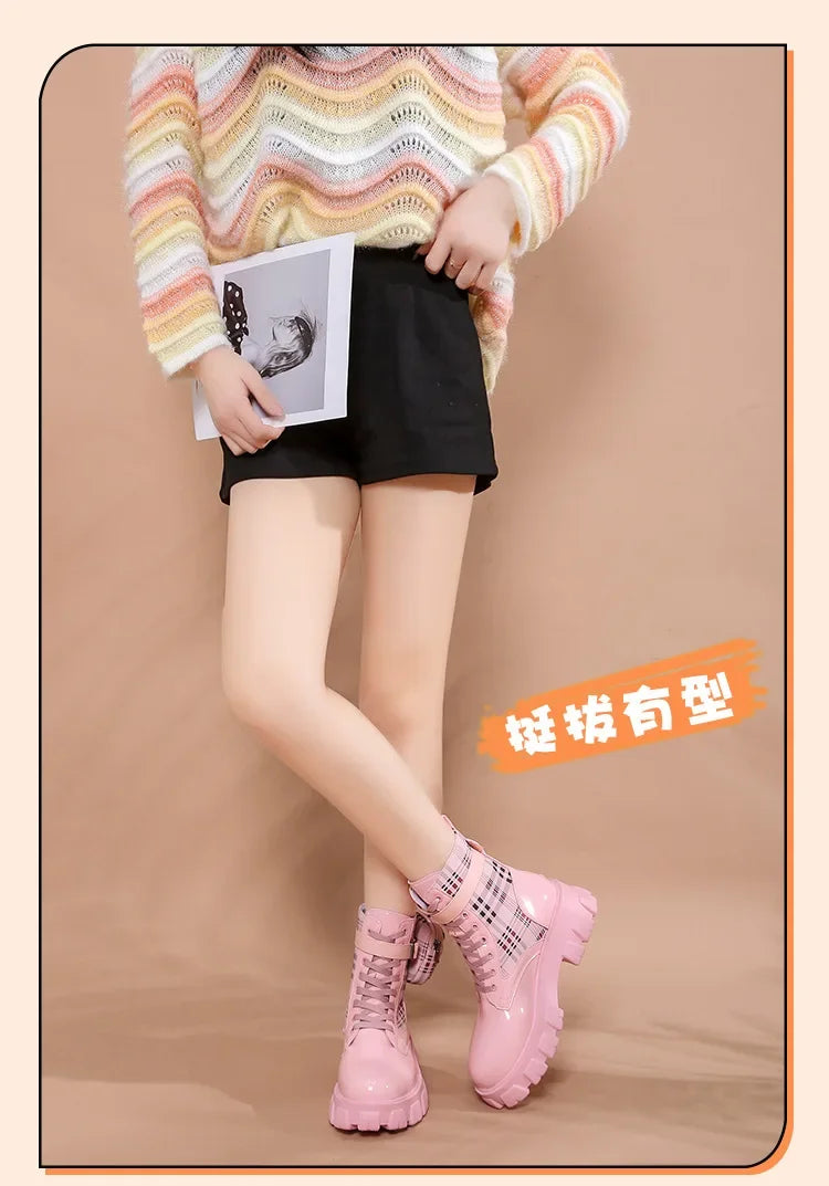 Women's Fashion Short Leather Boots with Thick Soles &amp; Zipper Pocket