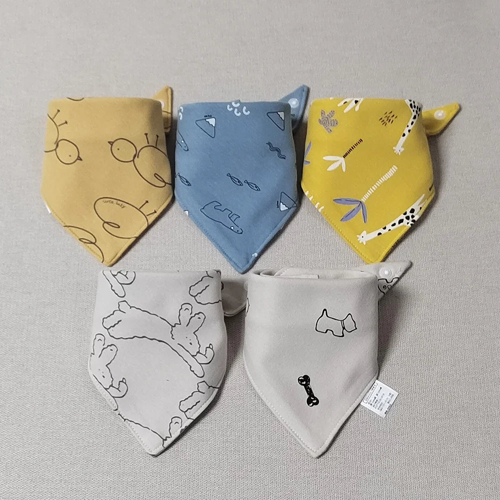 5-Piece Cotton Triangle Bib for Babies with Cute Patterns