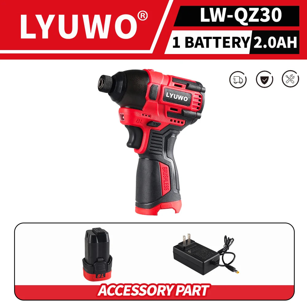 21V LYUWO Cordless Electric Screwdriver/Impact Wrench: Brushless, Rechargeable, LED Light, Fits Makita Battery