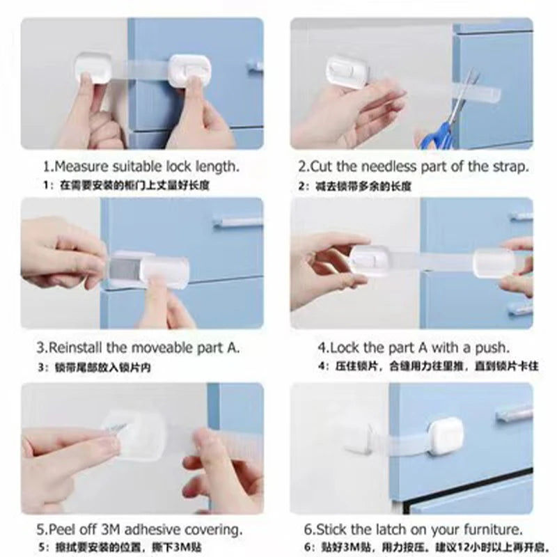 6/10 Pcs of Children's Safety Locks, Suitable For Cabinets, Drawers, Cabinets, Ovens, Refrigerators, Closet Seats, Doors And Win