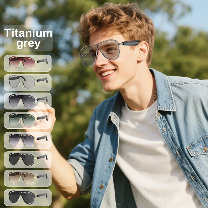 YHA17 AI Translation Smart Glasses EU USA Large Frame Sunscreen Color-changing Stainless Bluetooth Audio Sunglasses Work Glasses - Daisan Mart