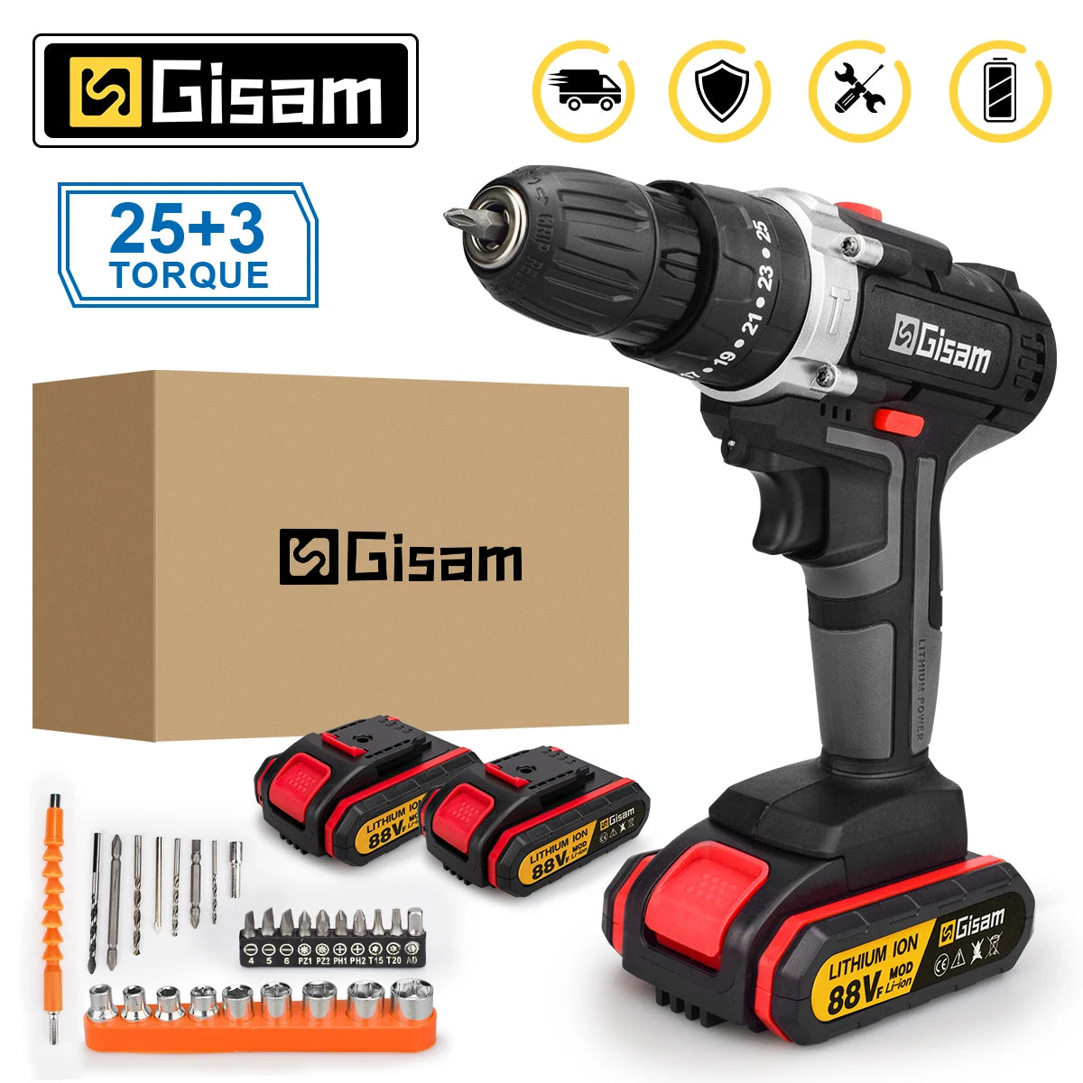 21V Cordless Drill Electric Impact Drill Rechargeable Electric Screwdriver Lithium-Ion Battery 2 Speed ​​DIY Driver Power Tools