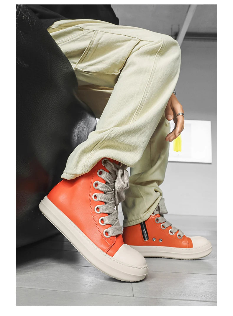 Unisex Autumn Winter High-Top Orange Sneakers Fashion