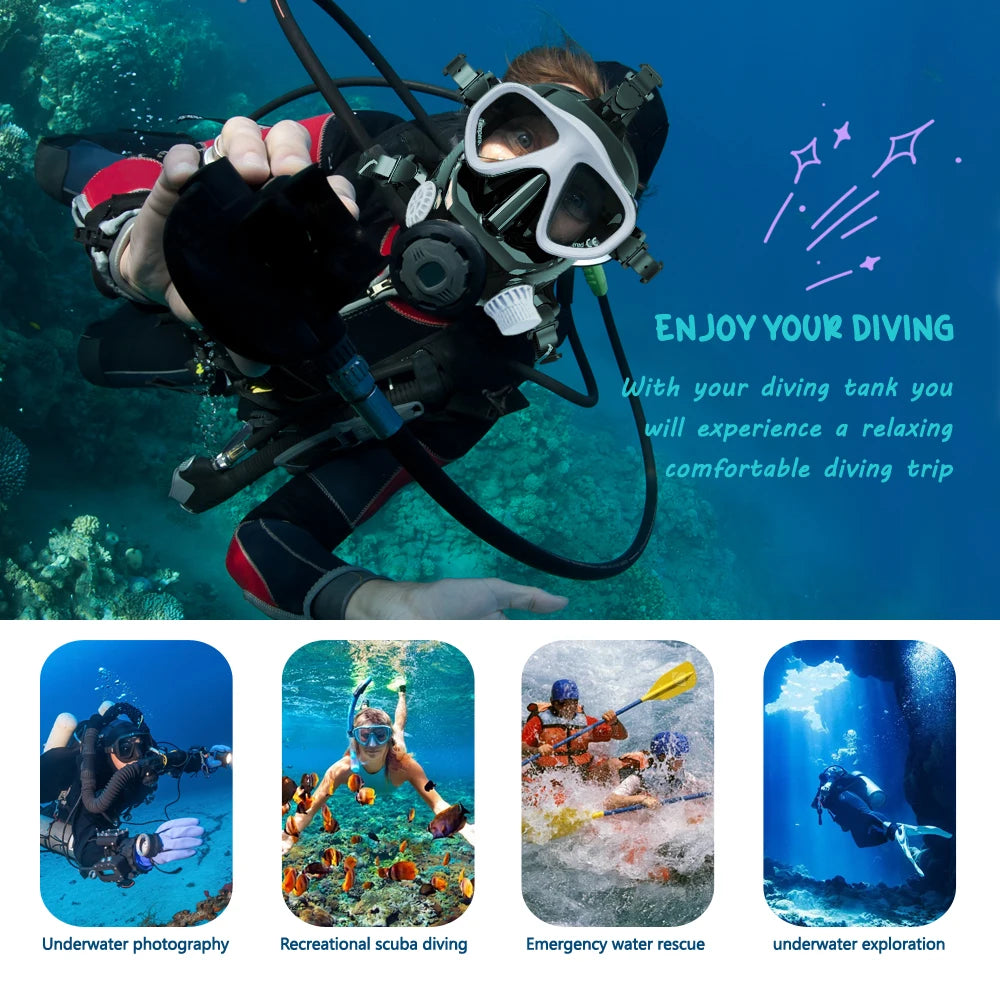 The Full Face Diving Mask with Camera Mount, Full Face Snorkel Mask for Adults Compatible with Above 1L Scuba Diving Tank，Unisex