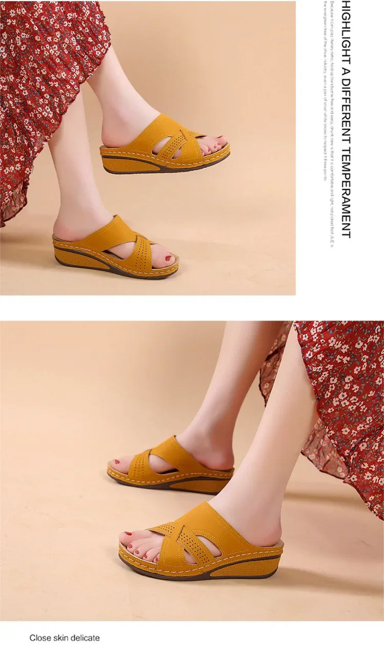 Dép Nữ Đế Xuồng Da Vintage Thoáng Khí 2024