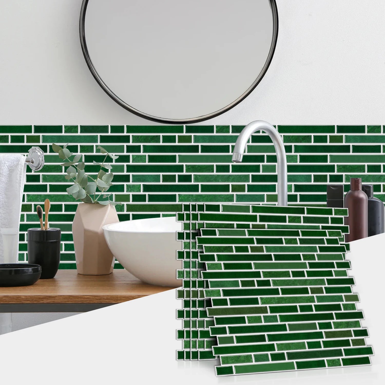 1/12pcs Classic Black And White Tile Marble Room Decoration Kitchen Living Room Waterproof Self-Adhesive Wall Sticker Detachable