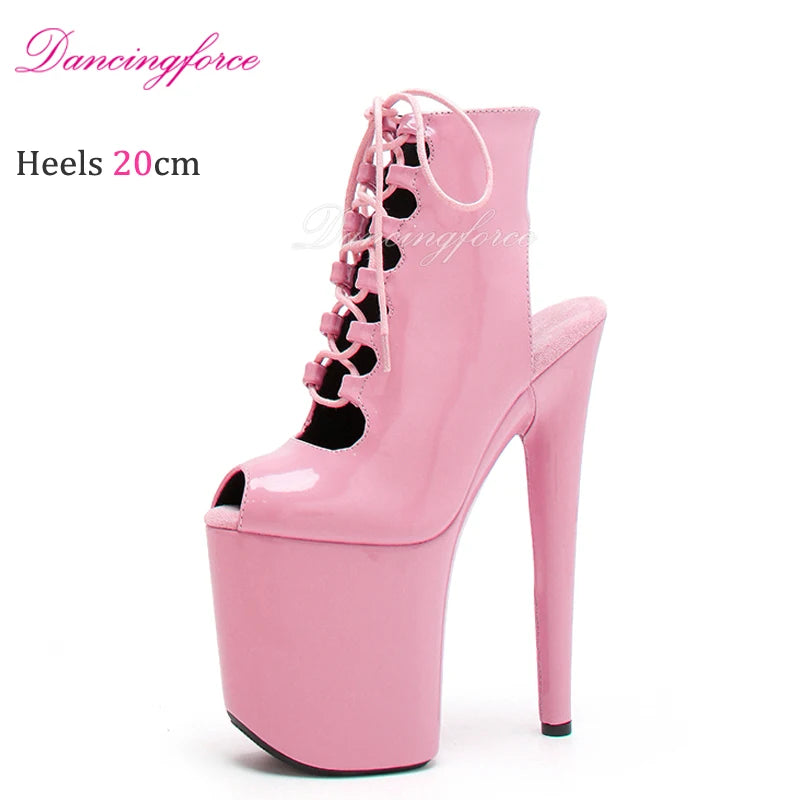20cm High Heels, Dark Pink, Wedges, Short Cut