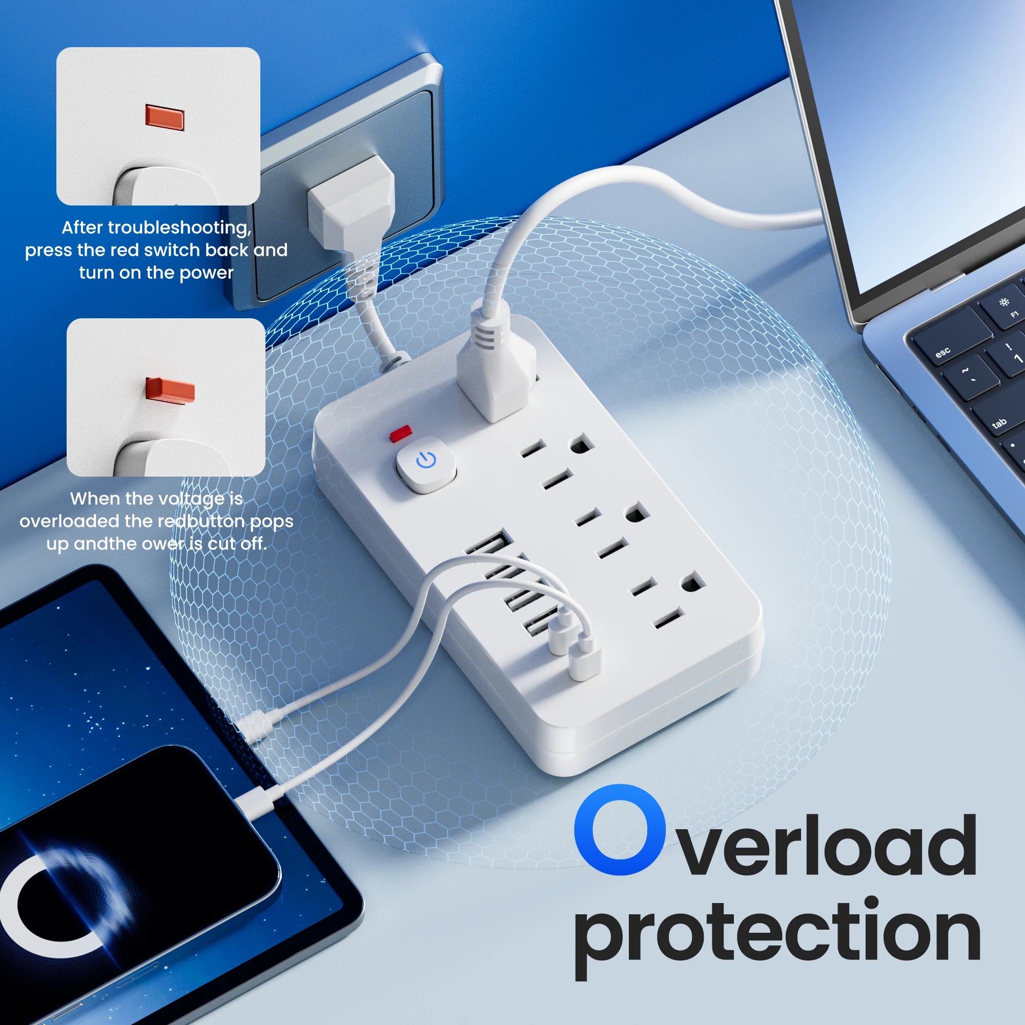 Ổ Điện 10in1 Đa Năng, 4 USB-C, Chống Sét, Bảo Vệ An Toàn