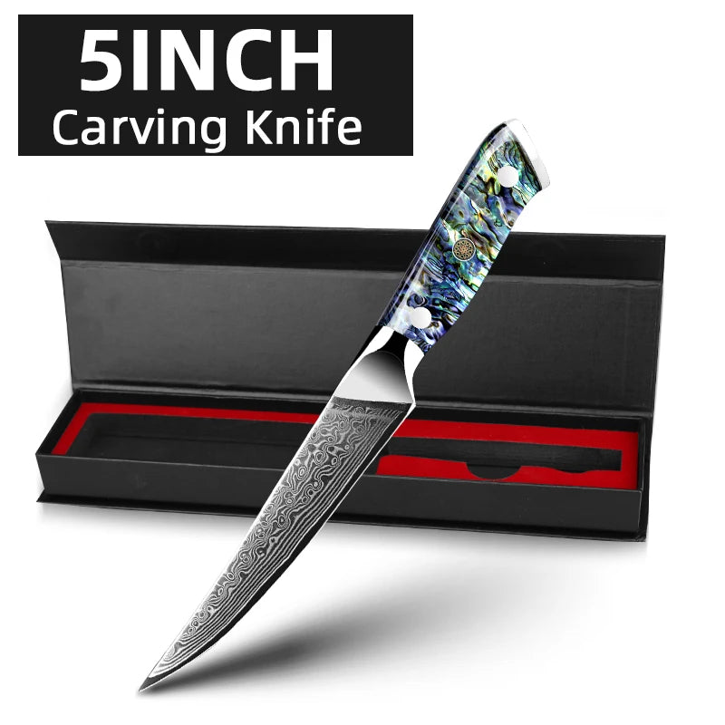 Dao Bếp Damascus VG10 67 Lớp Tay Cầm Vỏ Bào Ngư