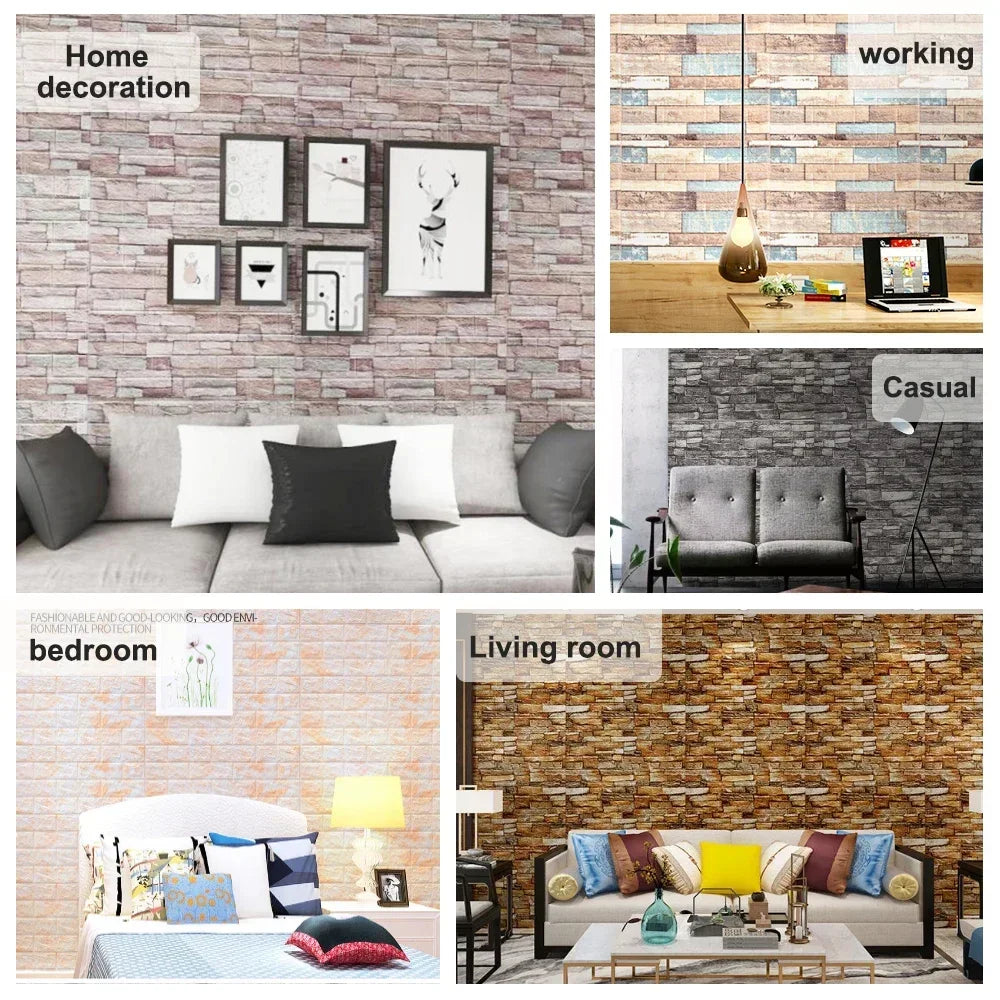 3D Brick Wall Sticker Strong three-dimensional 77*70cm Monochrome and Retro adesivos de parede paper Bring the fun of home life - Daisan Mart