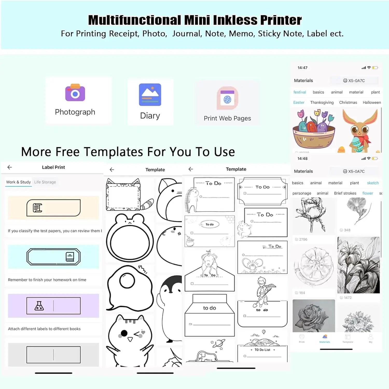 Mini Inkless Sticker Printer HD Thermal Sticky Note Print Pod Sticker Maker Portable Bluetooth Pocket Printer for Notes DIY - Daisan Mart