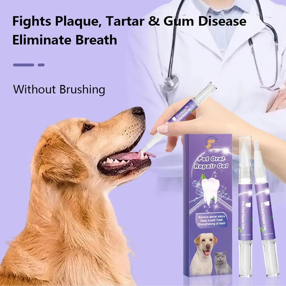 Pet Oral Repair Gel Dog Cat Teeth Cleaning Pen Natural Dog Toothpaste Gel Pet Breath Freshener Eliminate Bad Breath Oral Care - Daisan Mart
