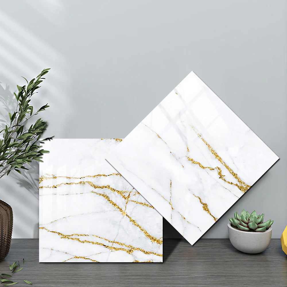 Set of 10 Decorative Oil-Resistant Yellow and White Tile Stickers