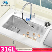 316L Stainless Steels Kitchen Sink Scratch and Grease Resistant Large Single Slot Household Left Right Mount Undermount Basin - Daisan Mart