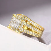 High-end Square Gold Ring with Stones, European and American Style