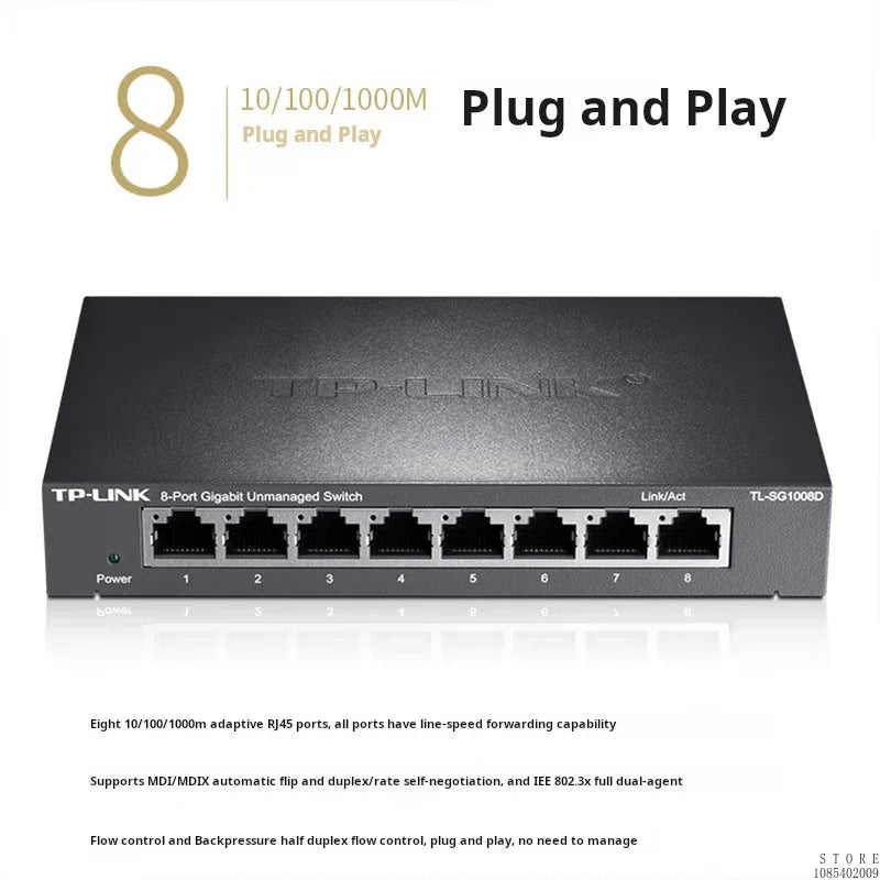 TP-LINK 1000 Mbps 8 Port Gigabit Switch 8 Ports 1000Mbps, Unmanaged Plug and Play TL-SG1008D