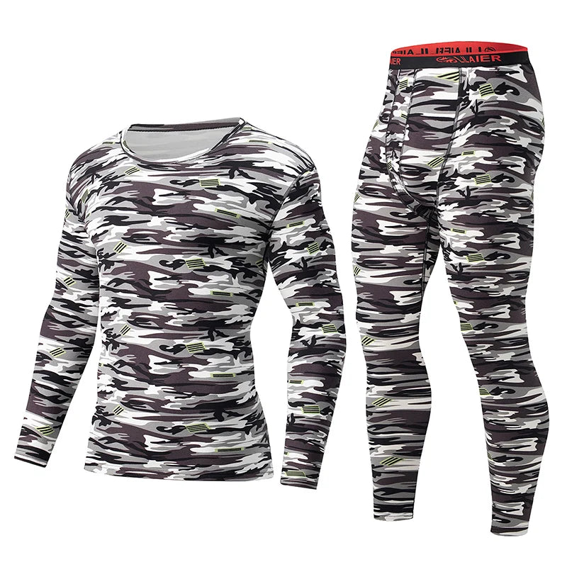 Men's Autumn Winter Camouflage Printed Underwear Set