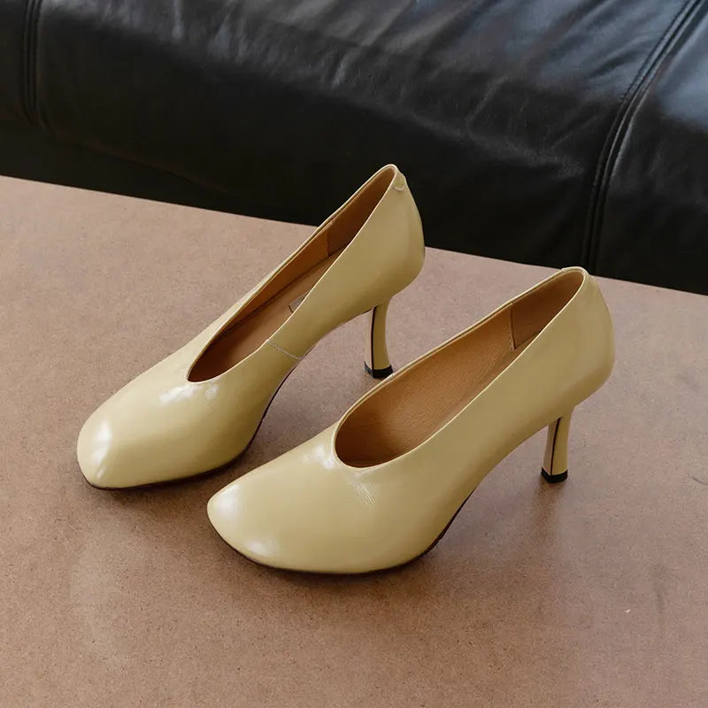 Giày Cao Gót Nữ Phong Cách Retro Pháp Da Thủ Công