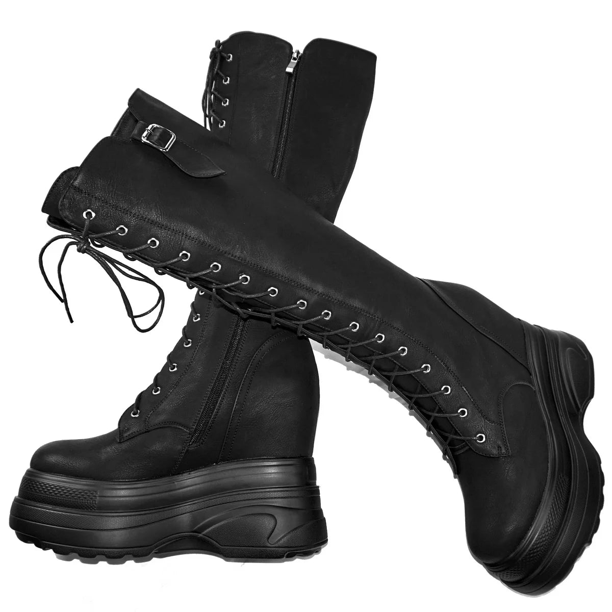 Genuine Leather Women's Boots with High Sole, Large Size Winter 44-47