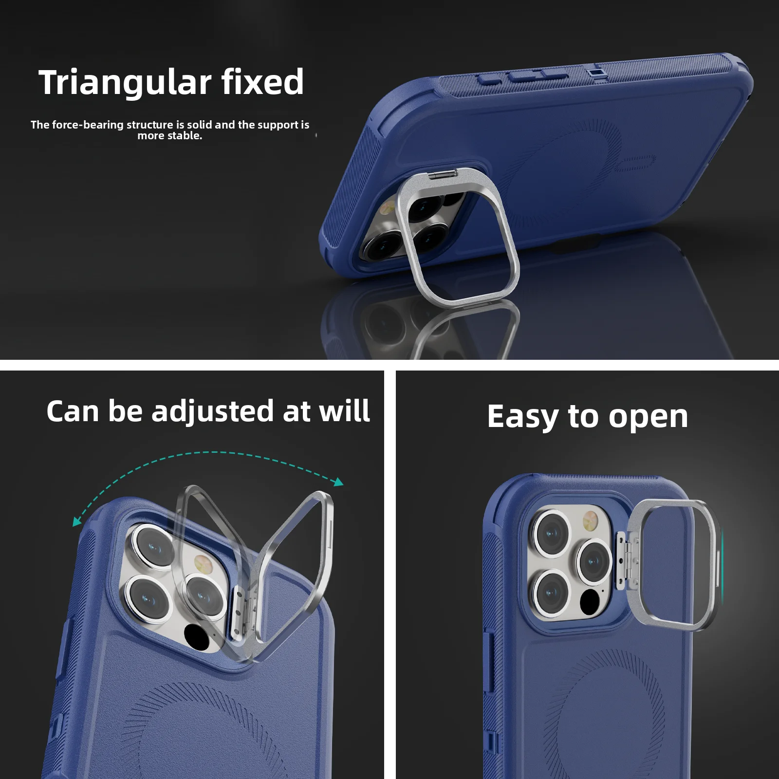 3 in 1 Shockproof Heavy Duty Rugged Phone Case For iPhone 16 15 14 13 Pro Max 16 Plus Metal Lens Stand Magnetic Magsafe Cover - Daisan Mart