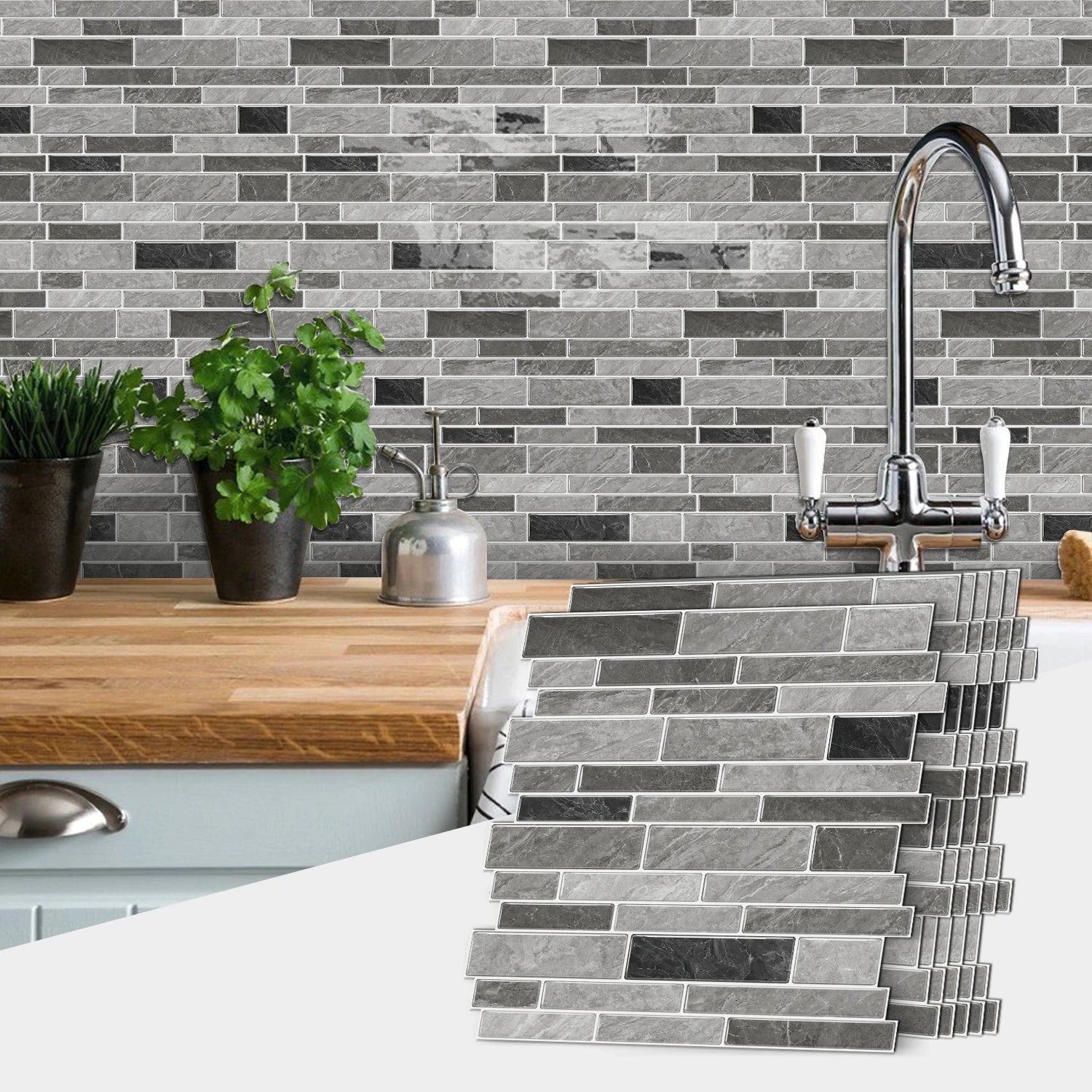1/6/12PCS Fresh and Simple Marble Tile Stickers Waterproof Self Adhesive Kitchen Living Room Wall Stickers Home Renovation Decor
