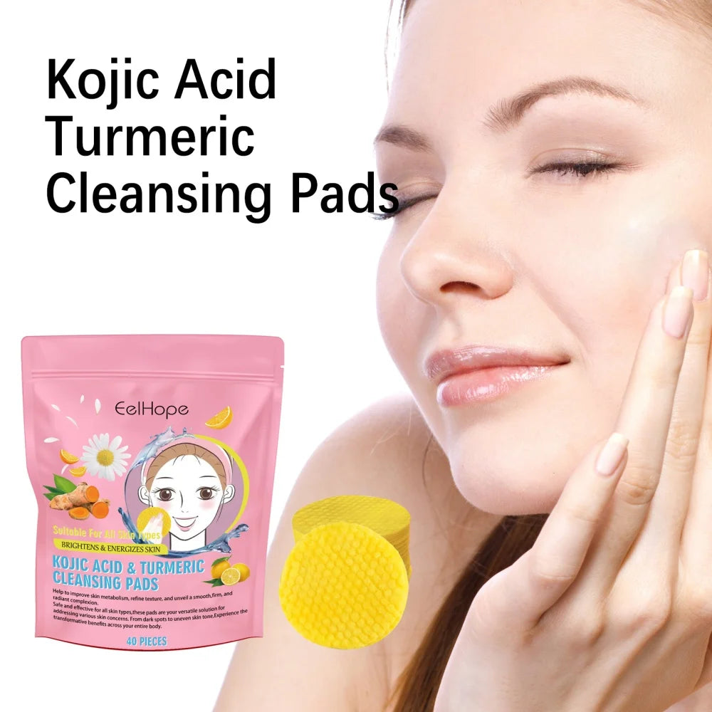 Turmeric Face Cleanser + Turmeric Kojic Acid Facial Exfoliating Cleansing Pads Reduce Dark Spots Skin Brightening Face Care Set