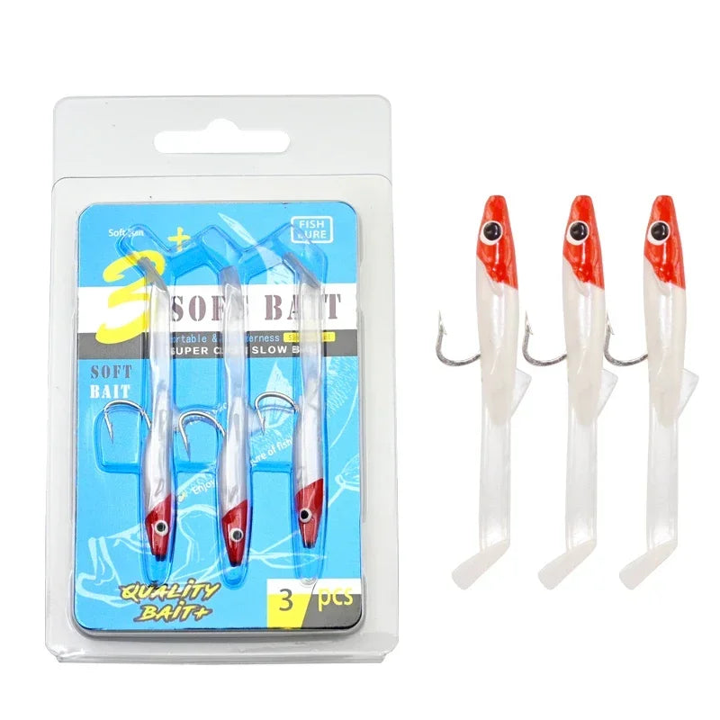 Afishlure Pesca Eel Soft Fishing Lure Glow Soft Bait with Hook Sea Fishing Tackle Raglou Fishing Lure 3pcs 55mm