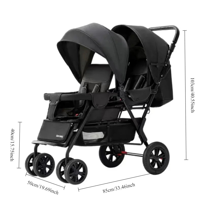 Premium Foldable Lightweight Double Stroller, Front and Back, Safe