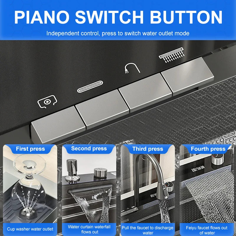 Smart Black LED Multi-Function 304 Stainless Steel Sink