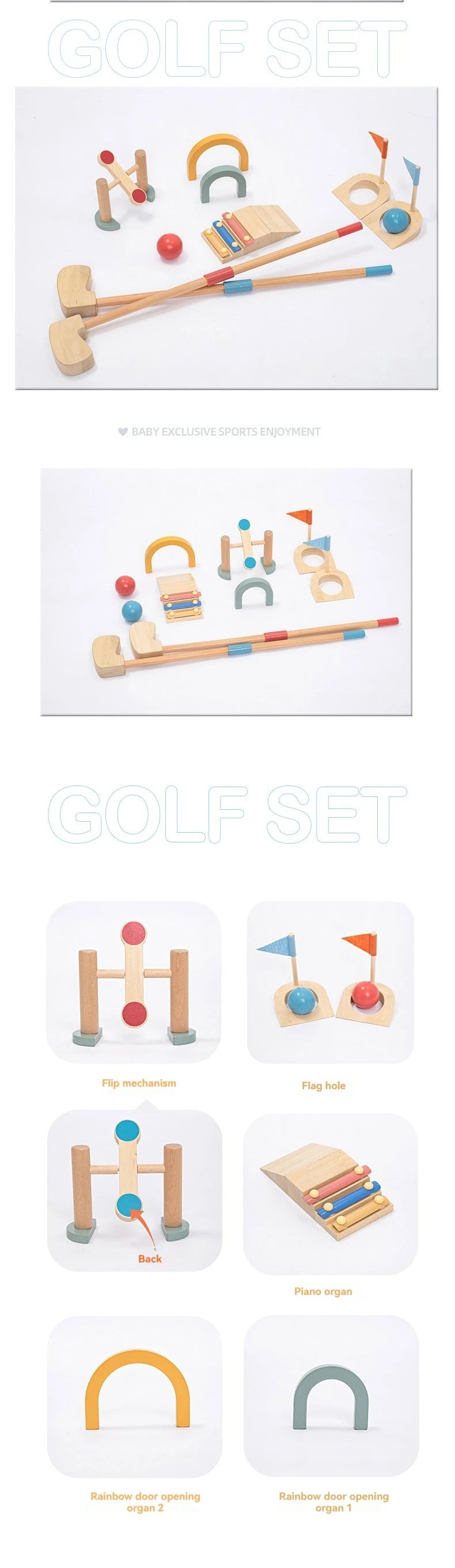 Educational Wooden Golf Toy Set for Kids Indoor and Outdoor