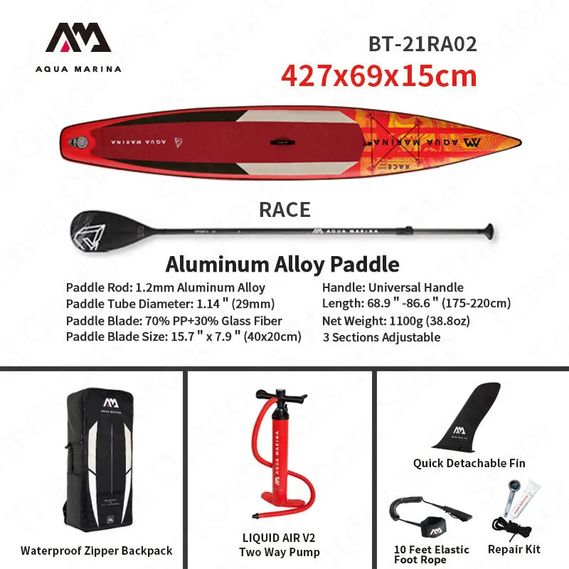 AQUA MARINA New RACE SUP Competition Surfboard 3.8m/4.2m Water Sports Pointed Design Fast Surfing Inflatable Surfboard 2 Size